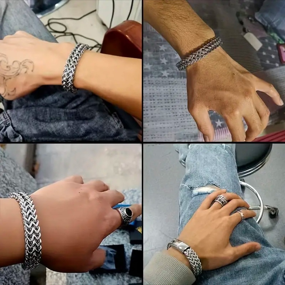 Men’s Double Layer Silver Stainless Steel Bracelet! - Picture 3 of 8